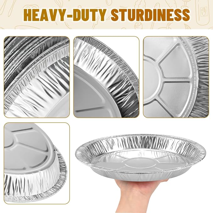 9 Inch Pie Pans Disposable (12 Pack) - Heavy-Duty Aluminum Foil Pie Tins, Standard Baking Tin Plates for Pies, Quiches, Desserts, Oven Safe & Easy Cleanup