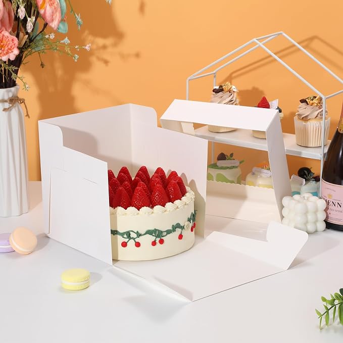 COTOPHER 5Pcs 8x8x8 Inches Cake Boxes, Square Bakery Boxes with Window, Cajas Pasteles for Valentine's Day, Mother's Day,Wedding, Birthday, Party Cake Decorating Supplies for Gift Giving