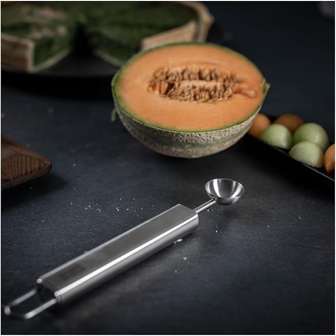 Kuhn Rikon Essential Melon Baller – Stainless Steel Scoop for Melon, Fruit & Cookie Dough Shapes – Easy Release Design