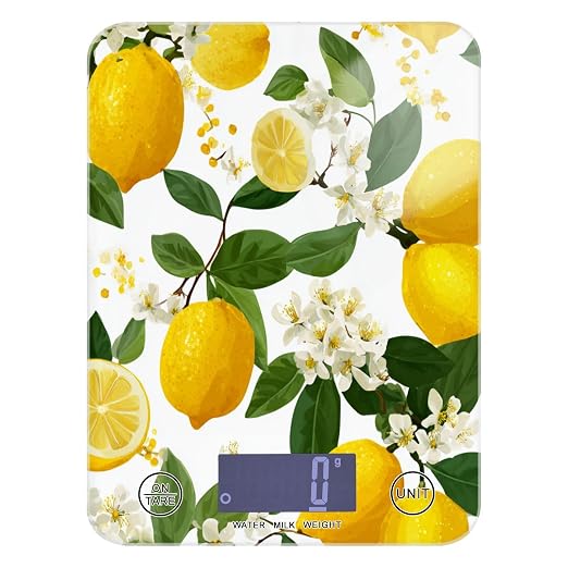 Food Scale Kitchen Scale for Baking Cooking Digital Food Weighing Measuring Scale Small Waterproof Electric Food Scale Yellow Lemon Flowers
