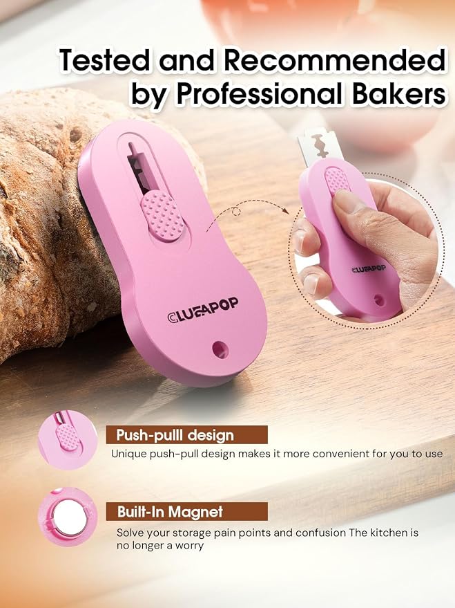 CLUEAPOP Bread Lame, Extractable & Magnetic Dough Scoring Tool - Professional Sourdough Scoring Tool - Sourdough Bread Baking & Bread Scoring Tool - Scoring Patterns Booklet & 5 Razor Blades