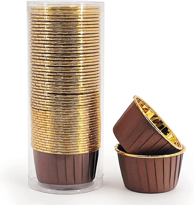 Party Hippo Cupcake Cups, 3.5 Oz 50 pcs Disposable Foil Muffin Liners, Gold Baking Cups, Ramekin Aluminum Cupcake Tip Pan Ramekin Holders, Little Baking Cups (50, Coffee)