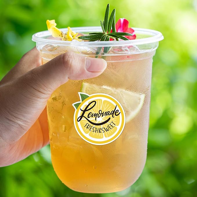Cute Lemon Stickers Roll Waterproof, Fresh & Sweet Lemonade Sticker for Cups, Lemonade Stand Must Have