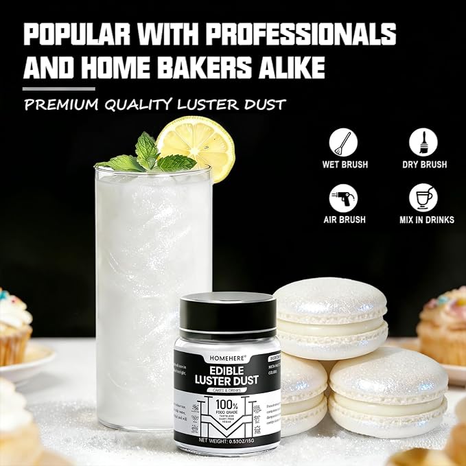 HomeHere Edible Luster Dust Food-Grade Glimmer Powder Glitter for Cake Decorating 15g, Edible Sprinkle Glitter for Cocktails Drinks Baking Candy Dessert Chocolate Vegan Tasteless