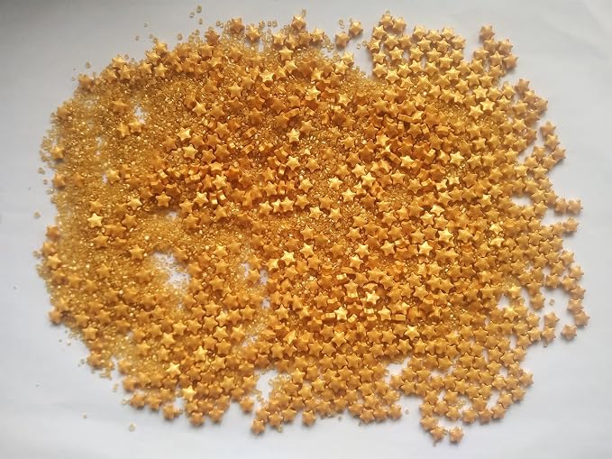 Edible Sugar Gold Star & Golden Sanding Candy Sprinkles Dessert Sprinkle Cake Cupcake Toppers Cookie Decorations Candy Sprinkles for Wedding, Art Project and Daily Cake Decorating, 4.23 Ounce