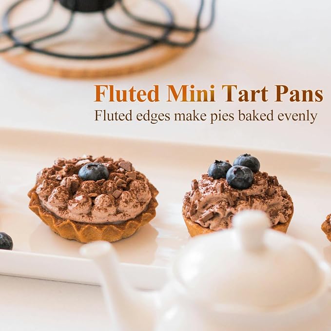 Tart Pan with Removable Bottom, Quiche Pans Carbon Steel Tart Mold for Baking (3-Inch Fixed Bottom-8PCS)