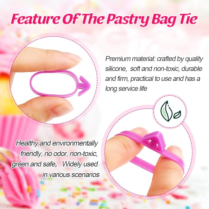 Patelai 120 Pieces Icing Bag Ties Silicone Decoration Piping Bag Ties for Cupcakes Cookies and Pastry(Rosy, Blue, Purple)