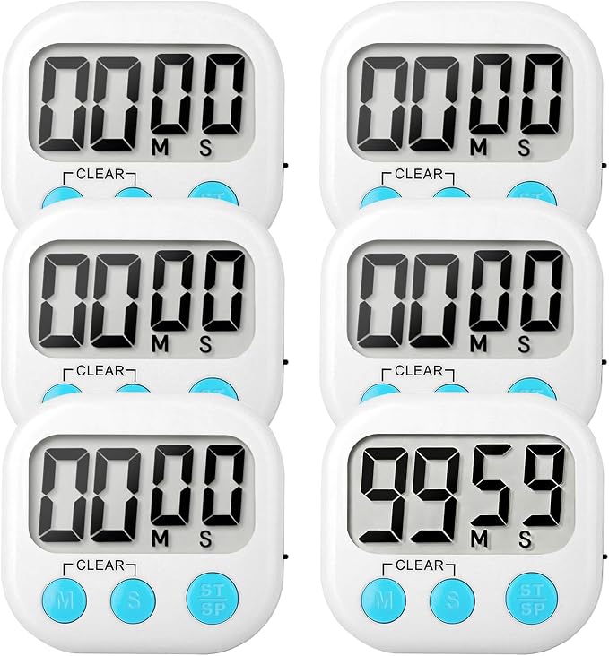 6 Pack Digital Kitchen Timer Small Classroom Timers for Kids Teachers (White)
