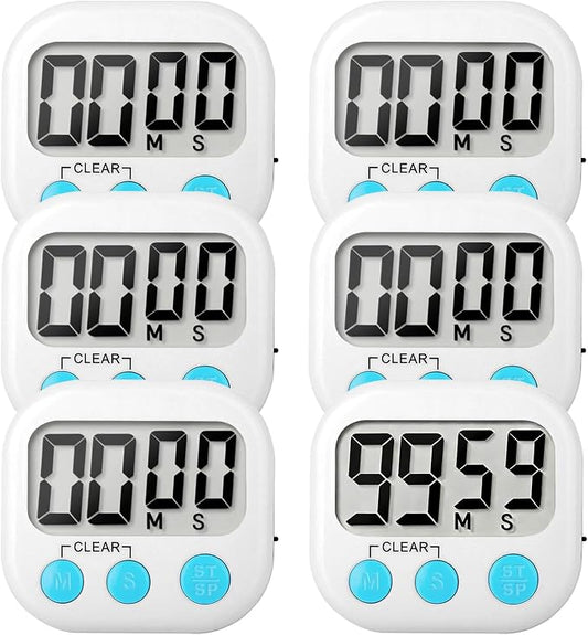 6 Pack Digital Kitchen Timer Small Classroom Timers for Kids Teachers (White)