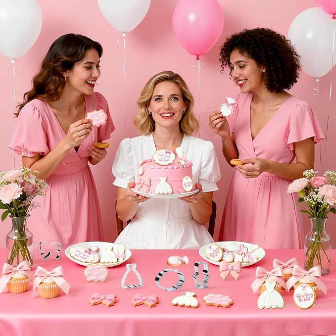 7 Pieces Bow Knot Bridal Shower Cookie Cutters Set - Stainless Steel Cookie Biscuit Cutting Molds for Women Diamond Ring Wedding Dress Wedding Party DIY Craft Home Baking Supplies