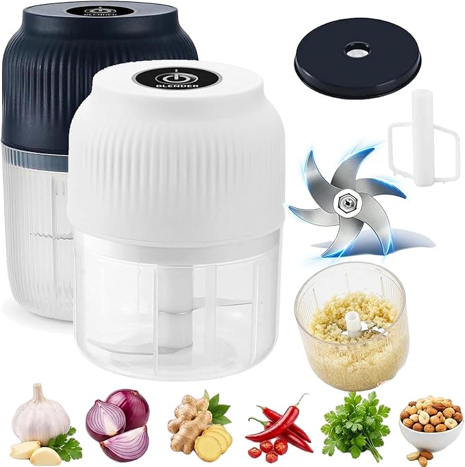 Household Electric Garlic Crusher, 6 blades, 2026 New Mini Garlic Mincer Electric with Lid, 350ml Portable Garlic Chopper for Garlic, Onion, Ginger, Chili and Fruit (Mix)