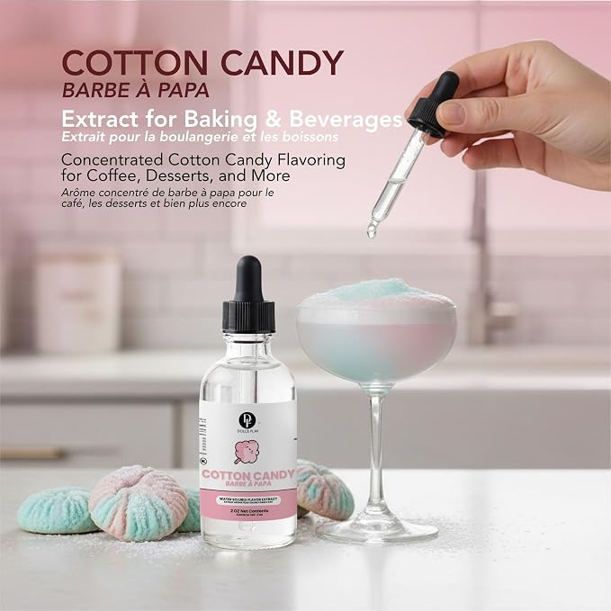 Dolce Flav Natural Cotton Candy Extract – 2 Ounce Water-Soluble Kosher, Sugar-Free, Concentrated Carnival-Style Flavoring for Baking, Frostings & Drinks, Includes Measured Dropper