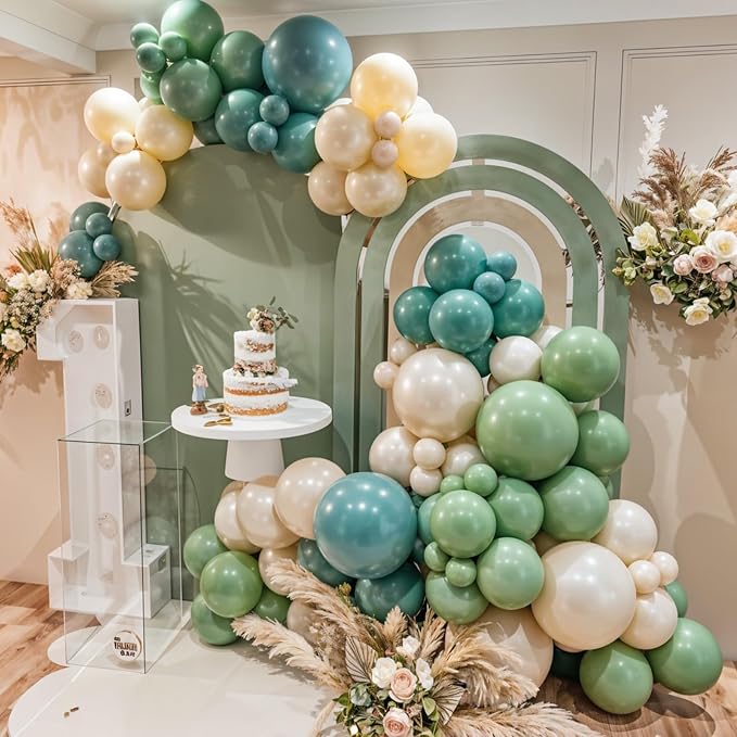 Sage Green Brown Balloon Arch Kit, 122Pcs Avocado Dusty Green Apricot Sand White Tan Balloons for Neutral Safari Woodland Birthday Dinosaur Party Summer Decorations