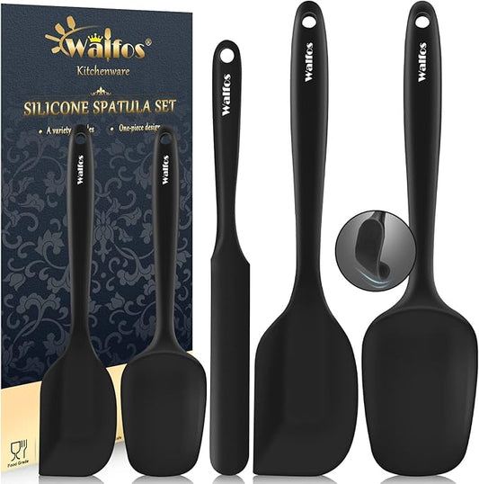 Walfos 600°F High Heat Resistant Silicone Spatula Set of 5- Food Grade Rubber Spatula Set for Baking Cooking & Mixing - BPA Free, Non Stick and Dishwasher Safe,black
