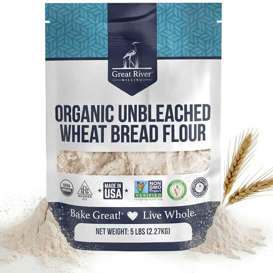 Great River Milling Organic Unbleached Wheat Bread Flour | Artisan Bread Flour for Baking | Multi-Purpose Wheat, Unbromated, Non-GMO, Kosher | 5 Lb