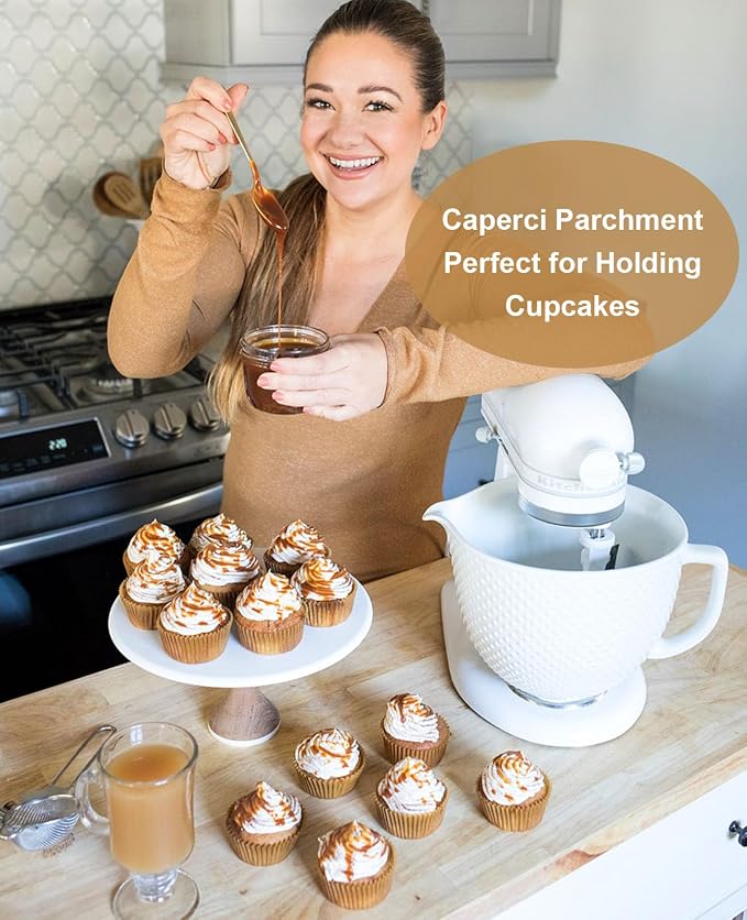 Caperci Parchment 200pcs Jumbo Muffin Liners for Baking - White Paper Large Cupcake Liners for Jumbo Muffin Pan, Balanced Non-Stick/Excellent Grease-proof, Odorless, Food Grade (White)