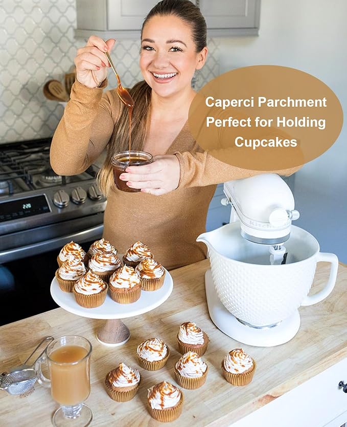 Caperci 225pcs Parchment Paper Cupcake Liners - White Standard Muffin Baking Cups Cupcake Wrappers with Excellent Greaseproof & Non-Stick, No Smell, Food Grade (White)