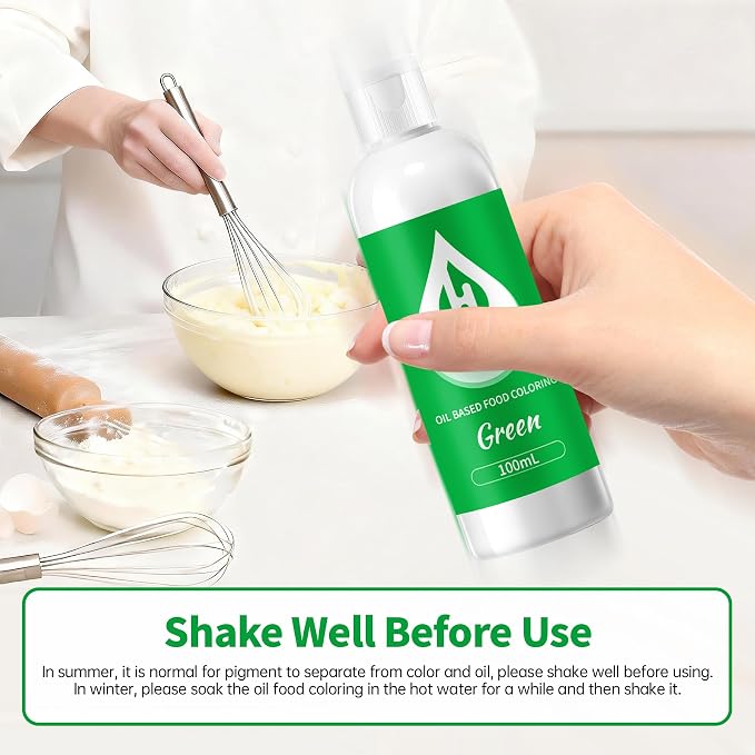 Green Oil Based Food Coloring for Chocolate – Herbeklab 100ml Professional Concentrated Oil Food Dye for Candy Melts, Chocolate, Cake Pops, Strawberries & Baking