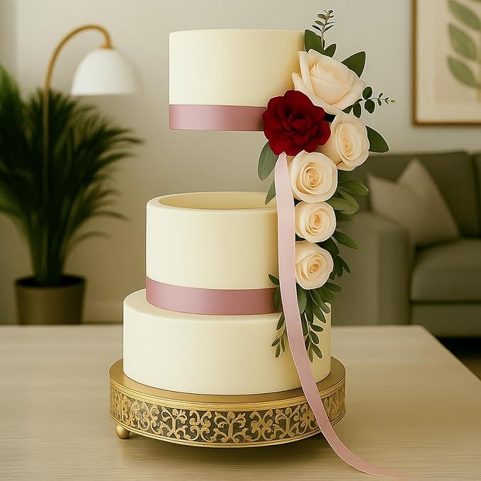 LemonRoad 2 Piece Gold Floating Cake Stand Spacer Separator, 6 8 12 Tiered Wedding Cake Stand Round Dessert Display for Birthday Centerpiece Anniversary Party Table Display Decoration(Classic)