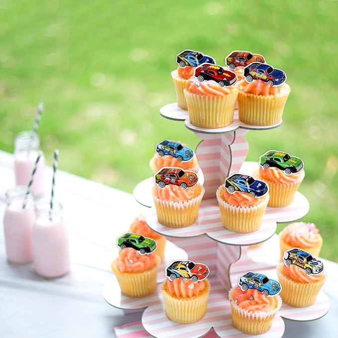 40Pcs Edible Race Car Cupcake Toppers Colorful Racing Cars Cupcake Picks Drink Topper for Racing Party Decorations Race Car Baby Shower Boys Birthday Party Cake Cupcake Decorations
