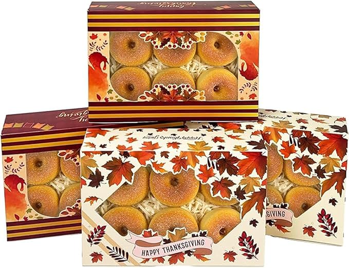 qiqee Thanksgiving Cookie Box with Window 9x6x2.5 inch 50Pcs Pastry Macaron Thanksgiving Leaves Bakery Box For Thanksgiving Day