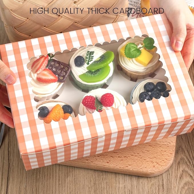 VGOODALL 6 Count Cupcake Boxes, 15PCS 9.5"x6.3"x3" Cupcake Container with Window Boxes Holding 90 Pastry Box for Birthday Holiday Party Bakery Supplies