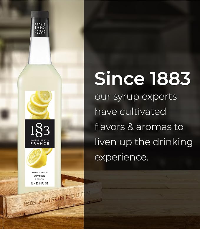 1883 Lemon Syrup for Drinks, Made in France, 1 Liter Glass Bottle