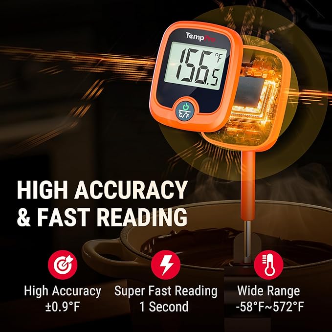 TempPro TP509 Candy Thermometer with Pot Clip, 10" Long Probe Instant Read Meat Food Thermometer with LCD, Cooking Oil Deep Frying Thermometer for Brewing Fathers Day Gift (Previously ThermoPro)