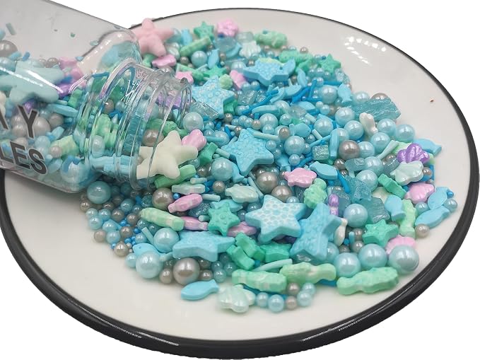 Edible Rainbow Ocean Mini Seahorse Candy Sprinkles Starfish Dessert Sprinkle Shell Cake Cupcake Toppers Pearl Cookie Decorations Sweet Personalities Candy Sprinkles for Cake Decorating, 3.53 oz