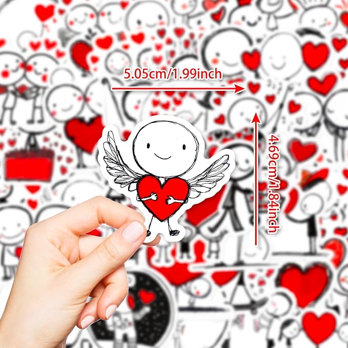 100pcs Cartoon Funny Love Stickers, Graffiti Anime Waterproof Stickers Pack for Laptop, Kindle, Journal, Scrapbook, Photo Album, Water Bottle, Skateboard, Luggage, Cute Line Art Character Decals