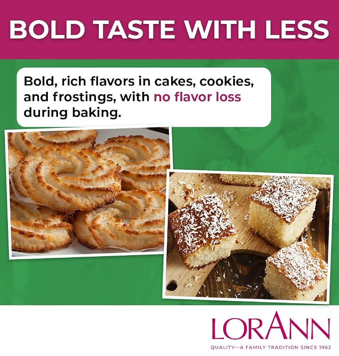 LorAnn Oils Coconut Bakery Emulsion: True Essence, Ideal for Boosting Fruit Tones in Cakes, Cookies & Desserts, Gluten-Free, Keto-Friendly, Extract Substitute Essential for Your Kitchen, 16 Oz