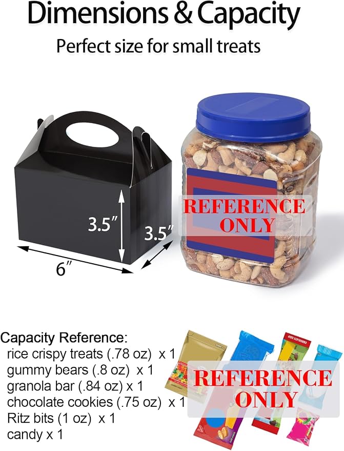 Happyhiram Black 25 CT 6 Inch Candy Boxes Party Favors Stripes Paper Cookie Gift Bags with Handles Gable Boxes Goodie Snack Bags for Graduation Birthday Party