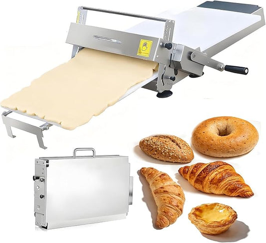Folding Tabletop Dough Sheeter, Commercial Manual Dough Roller Machine, 0-27mm Thickness Control, with Press Panel, for Bakery, Restaurant and Home Daily Baking