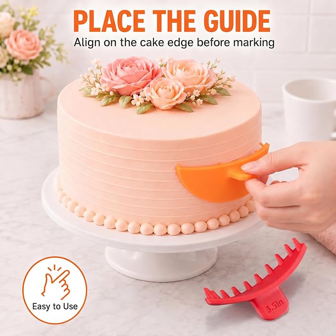 Hushee 2 Pcs Cake Arch Guide Tool Cake Decoration Tools Swag Marker Tool Piping Guide Convenient for Controlling Size and Position for Piping Beginners and Baker (Orange and Red)