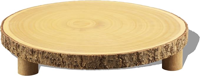 Rustic Wood Cake Stand with Legs – 11.5-12.5" Natural Wood Slice for Weddings, Parties & Desserts (Handcrafted Bark Edge)