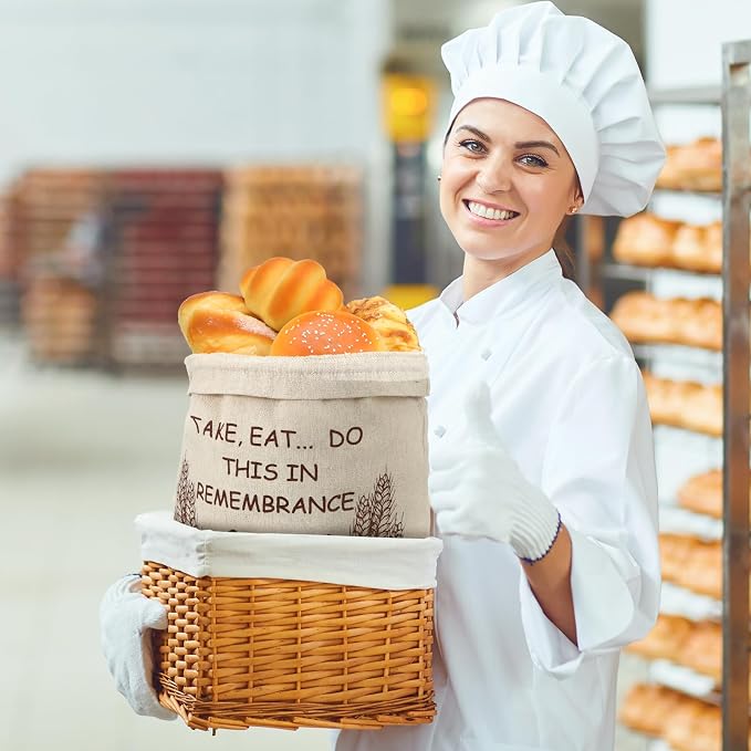 Vesici 8 Pcs Scripture Linen Bread Bag for Homemade Sourdough Bread 12" x 15" Reusable Drawstring Storage Bags Large Unbleached Food Storage Container to Keep Fresh for Bakery Home
