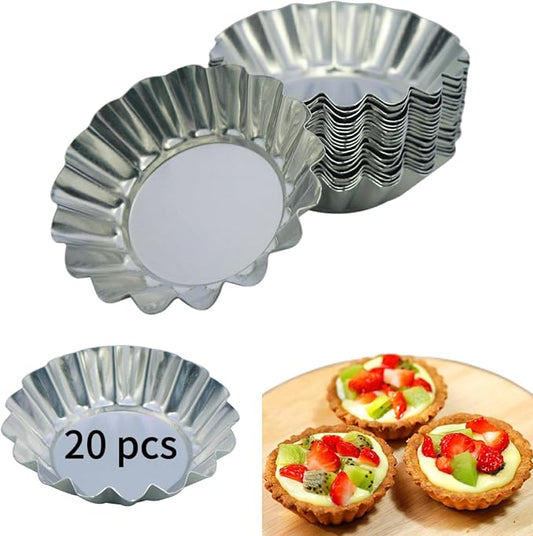 MYStar 3.15" (8 cm) Fluted Design Round Shape Non-stick Aluminum Tart Mold, Mini Pie Tin, Tartlet Pan, set of 20