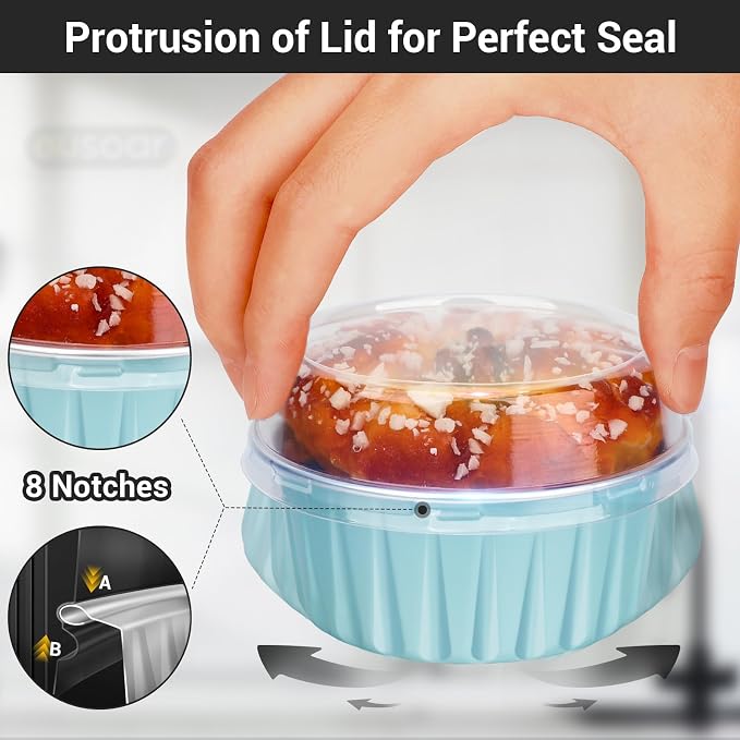 EUSOAR Cupcake Liners for Baking, 50pcs 5oz Muffin Liners, Disposable Foil Ramekins, Dessert Containers, Aluminum Foil Baking Cupcake Cups Holders Pans with Lids 5 Colors Mixed