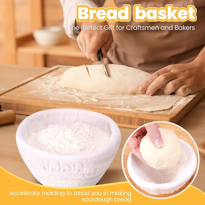Honeydak 6 Pcs Cotton Rope Banneton Bread Proofing Basket Sets 5 Inch Round Sourdough Bowls Each Basket Comes with Two Liners for Artisan Sourdough Bread Making Handmade Kitchen Professionals