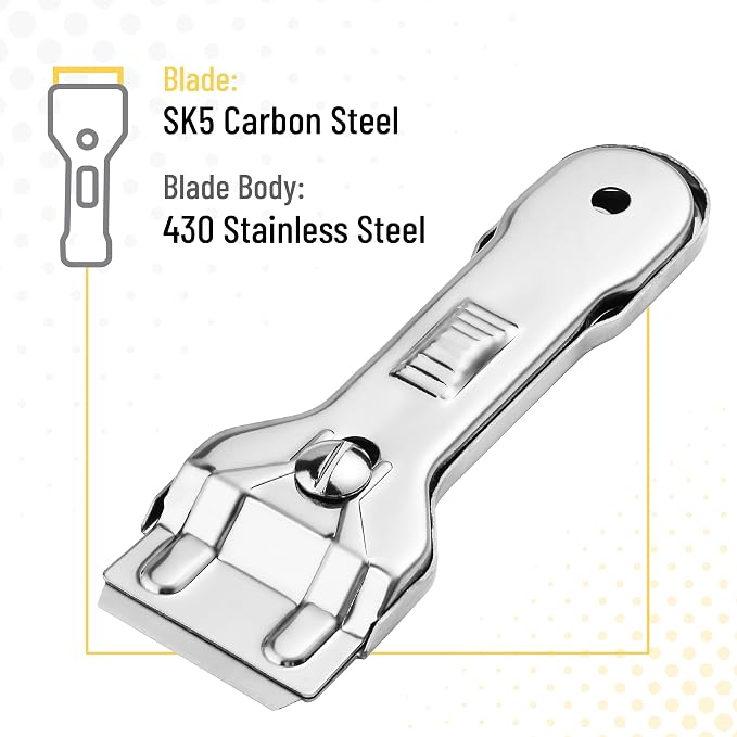 Bates- Metal Razor Blade Scraper Tool, 2 Pack, Carbon Steel Blades, Stainless Steel Body, Heavy-Duty Cleaning Razor Scraper Tool