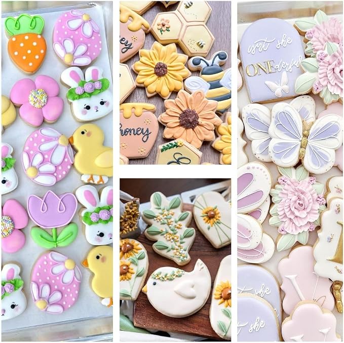 Crethinkaty 6 Pieces Spring Cookie Cutters Set for Baking - Tulips, Leaves, Flowers, Sunflowers, Rose and Butterfly Shape Stainless Steel Biscuit Cutter for Springtime, Easter