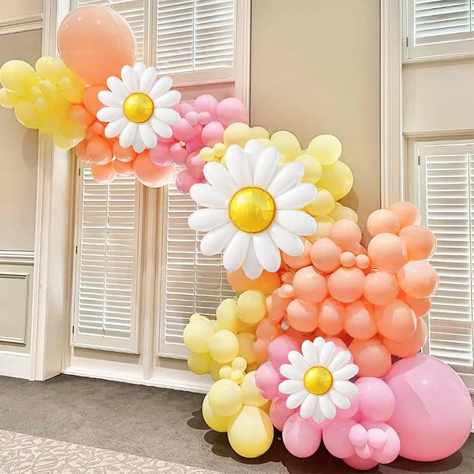 Daisy Flower Balloon Garland Arch Kit 137 pcs Groovy Flower Foil Balloons Boho Pastel Pink Yellow White Orange Birthday Party Decorations for Girls Bridal Baby Shower Wedding Carnival Holiday