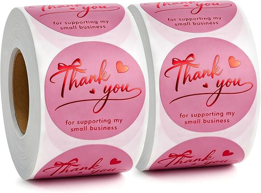 BEYGORM 1000 PCS Thank You Stickers for Small Business, 1.5 in Waterproof Pink Round Gold Foil Packaging Labels, Elegant Envelope Seals for Shipping, Bakery, Cookies, and Gift Boxes