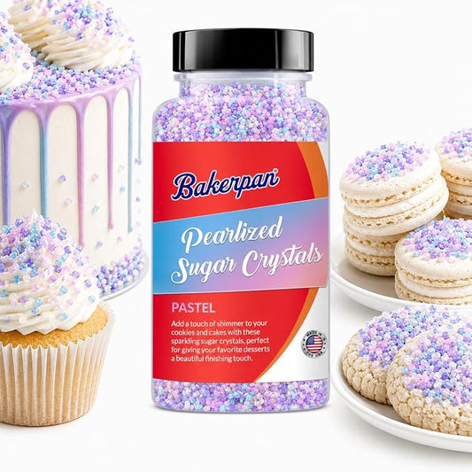 Bakerpan Pastel Pearlized Sugar Sprinkles for Baking - 5 oz Coarse Sparkling Decorating Sugar Crystals for Baking Topping, Cookies, Cupcakes & Cake Pops | Made in USA