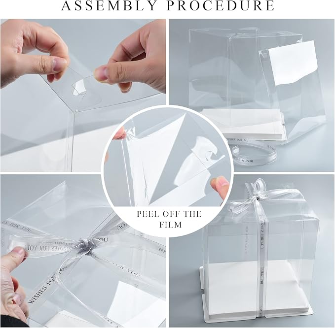 BURLIHOME 5 Pack Clear Cake Boxes 10x10x12 Inches, Tall Cake Boxes for Tier Cakes, Clear Gift Box for Wedding, Party, Birthday