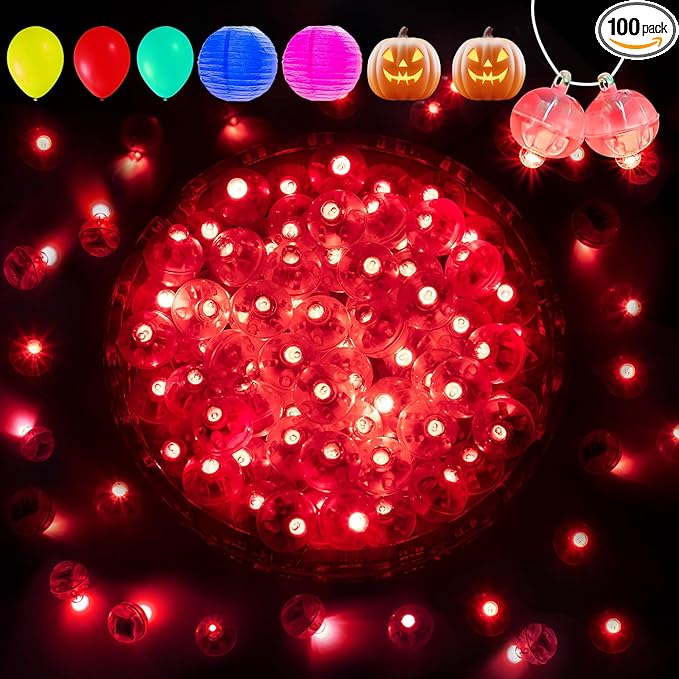 Aogist 100Pcs Red Balloon Lights with Hook,Long Standby Time,Waterproof Mini Light for Birthday Party Wedding Christmas Halloween Easter Decorative (Flash)