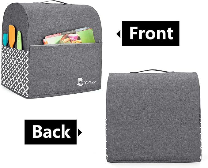 YARWO Stand Mixer Dust Cover Compatible with KitchenAid Mixer 4.5 qt -5 qt | Top Handle, Side Pockets for Kitchen Accessory, Dust-proof Protective Cover for Tilt-Head 4.5/5 qt, Washable, Gray with Grid
