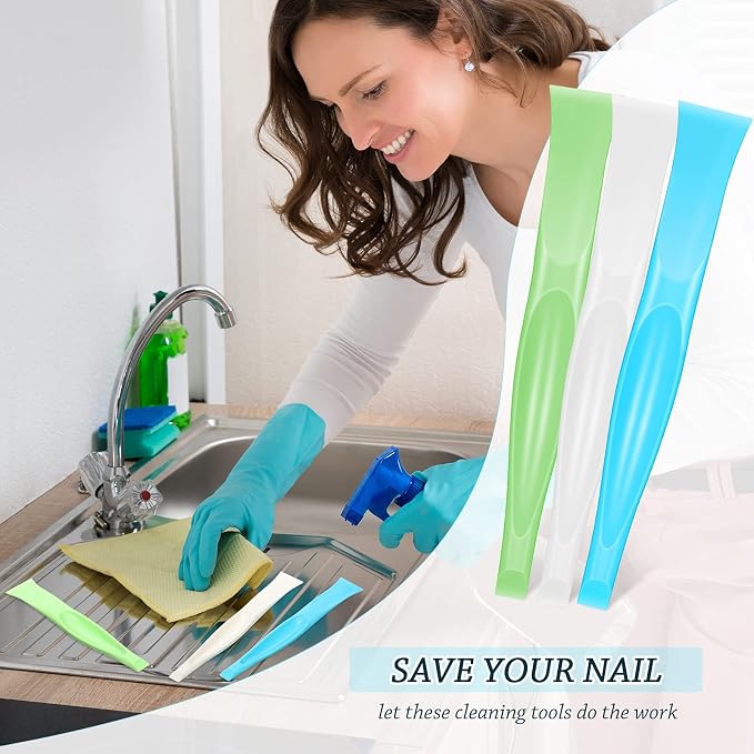Honoson Non-scratch Plastic Scraper Tool Carbon Fiber Plastic Cleaning Tool Pen-shaped Stiff Scraper for Kitchen Sticker Scratch Cleaning(White、blue、green,6 Pieces)
