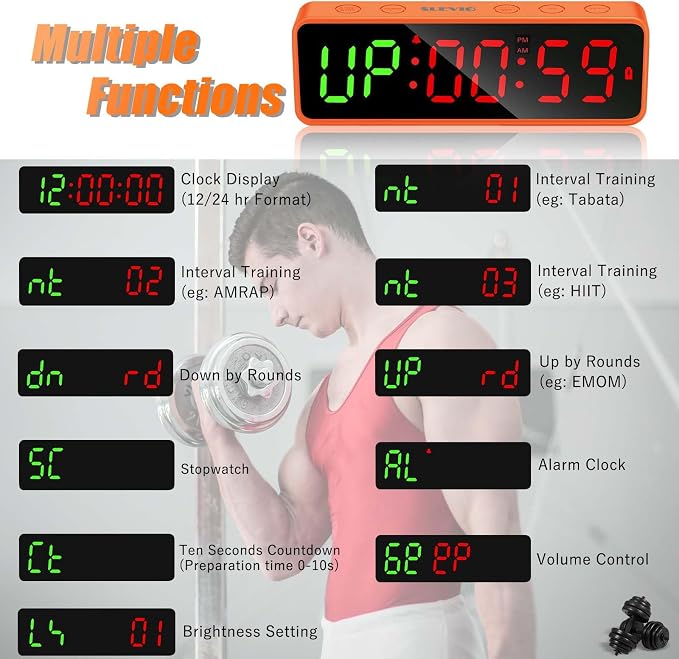 Small Gym Timer Clock Stopwatch Magnetic Workout Interval Timer, Large LED Digital Display, Home Accessories Countdown Clock for Home Gym Garage Schools (Matte Orange)