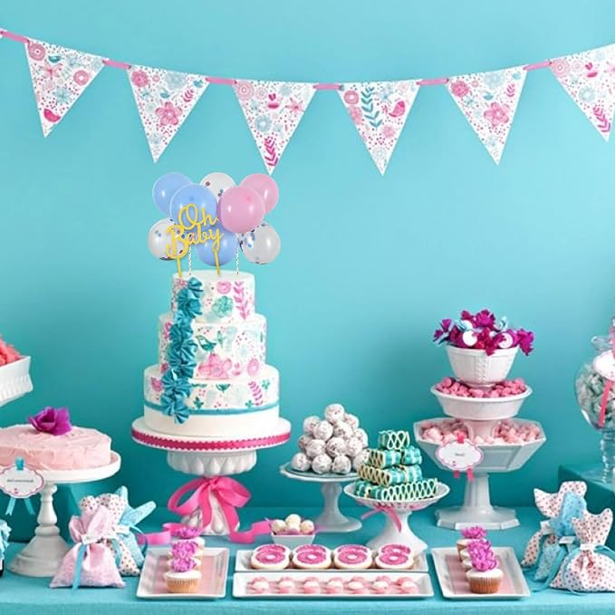 BEISHIDA Happy Birthday Cupcake Toppers - Pink Blue Mini Balloon Cloud Birthday Cake Decorations for Baby Shower Wedding Anniversary Supplies